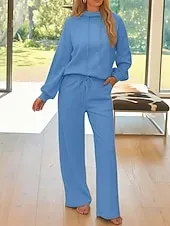 Women's 2 Pieces Sweatsuits Tracksuits Long Sleeve Fashion Streetwear Daily Pants Sets Hooded Floral Drawstring Casual Daily Black Blue Purple Summer Regular Fit