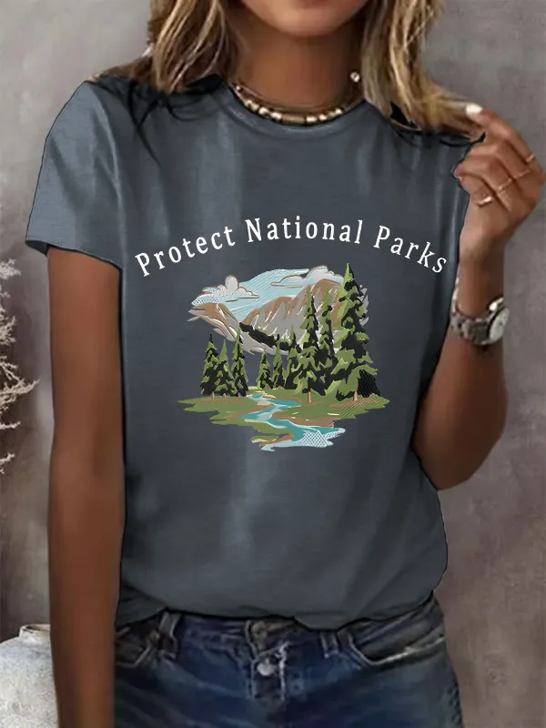 Women'S T-Shirt Women'S Vintage Protect Our National Park Print T-Shirt Theme T-Shirt Crew-Neck