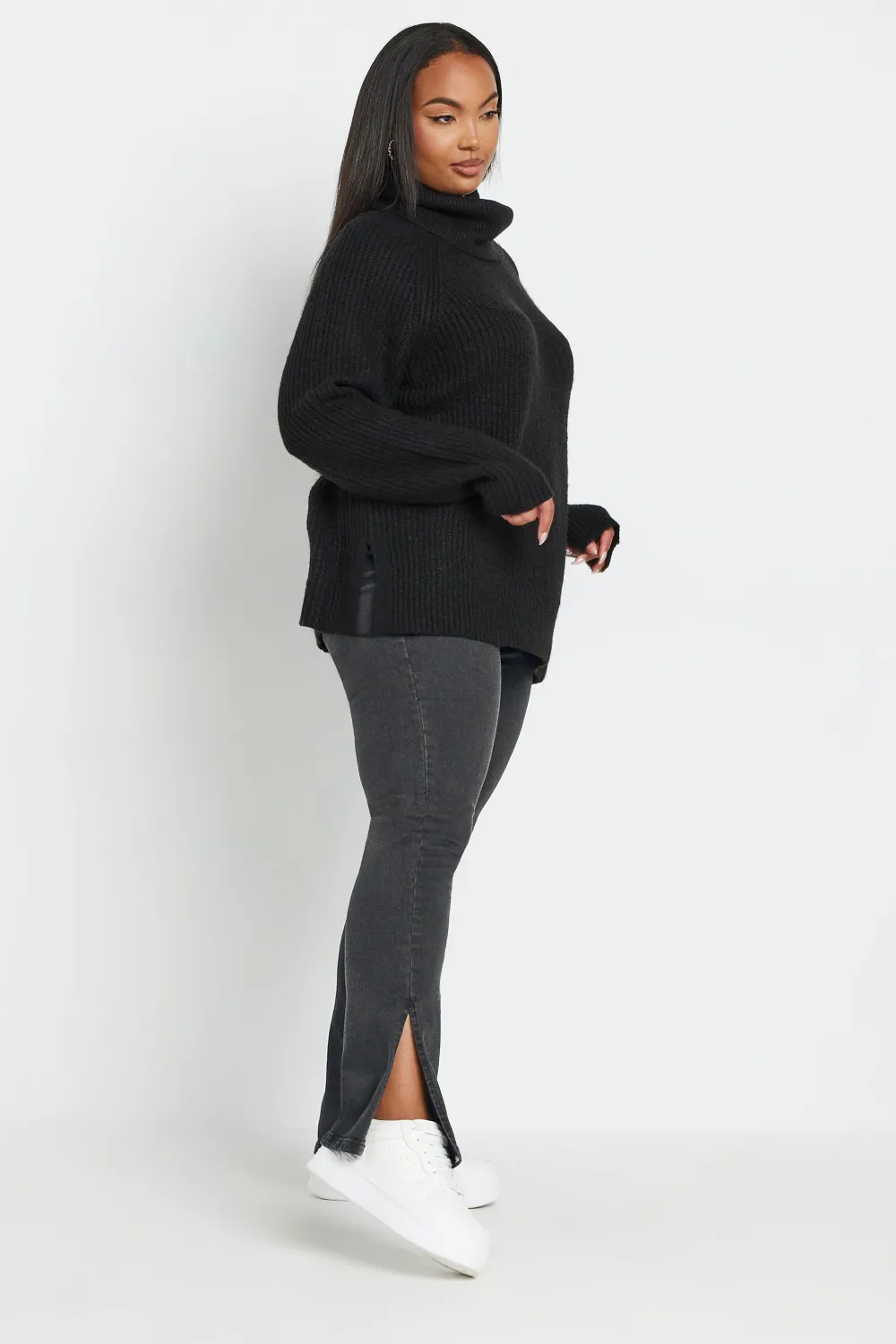 YOURS Curve Black Side Split Stretch Straight Leg Jeans