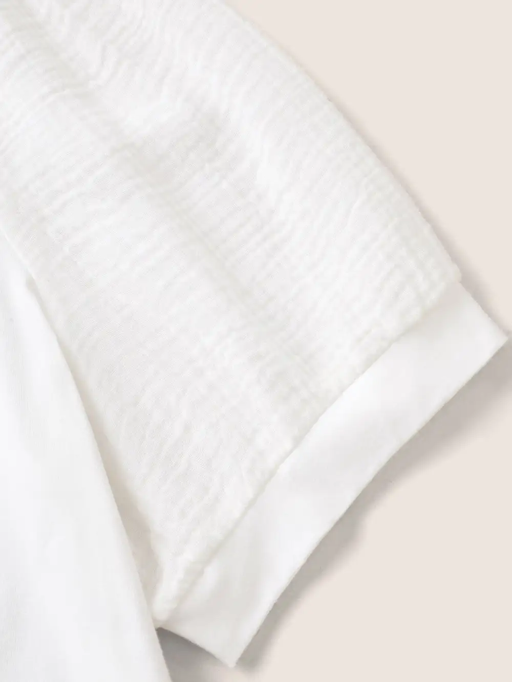 Plain Textured Patchwork Lantern Sleeve T-Shirt