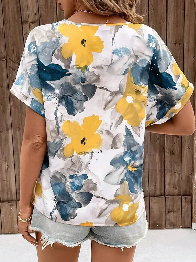 Women's Boho Shirt Tee Paisley Vintage Rainbow Print Blouse V Neck Half Sleeve Casual Short Sleeve Ethnic Summer Spring Shirts