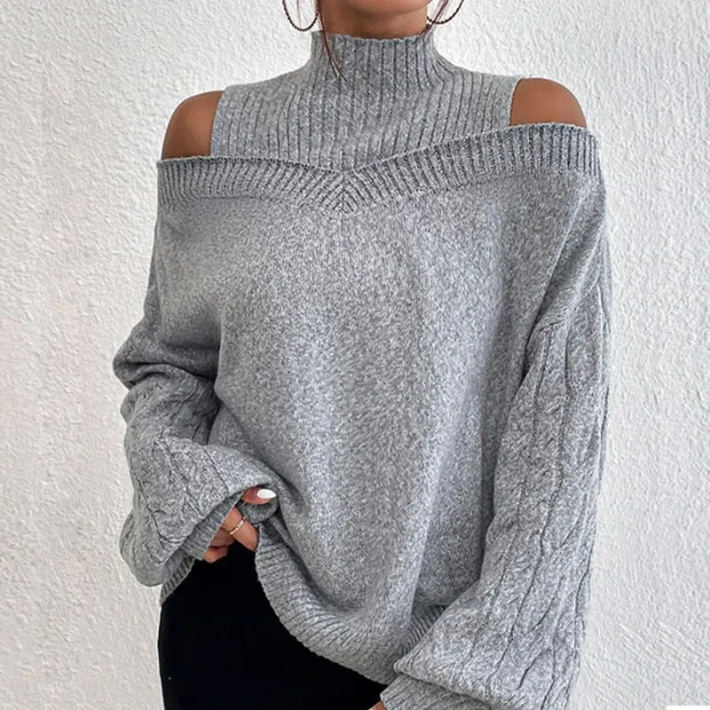 Solid Color Cutout Long Sleeve Sweater