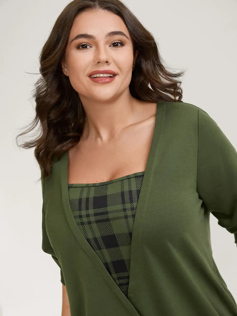 Plaid Spliced Wrap Contrast Sweatshirt