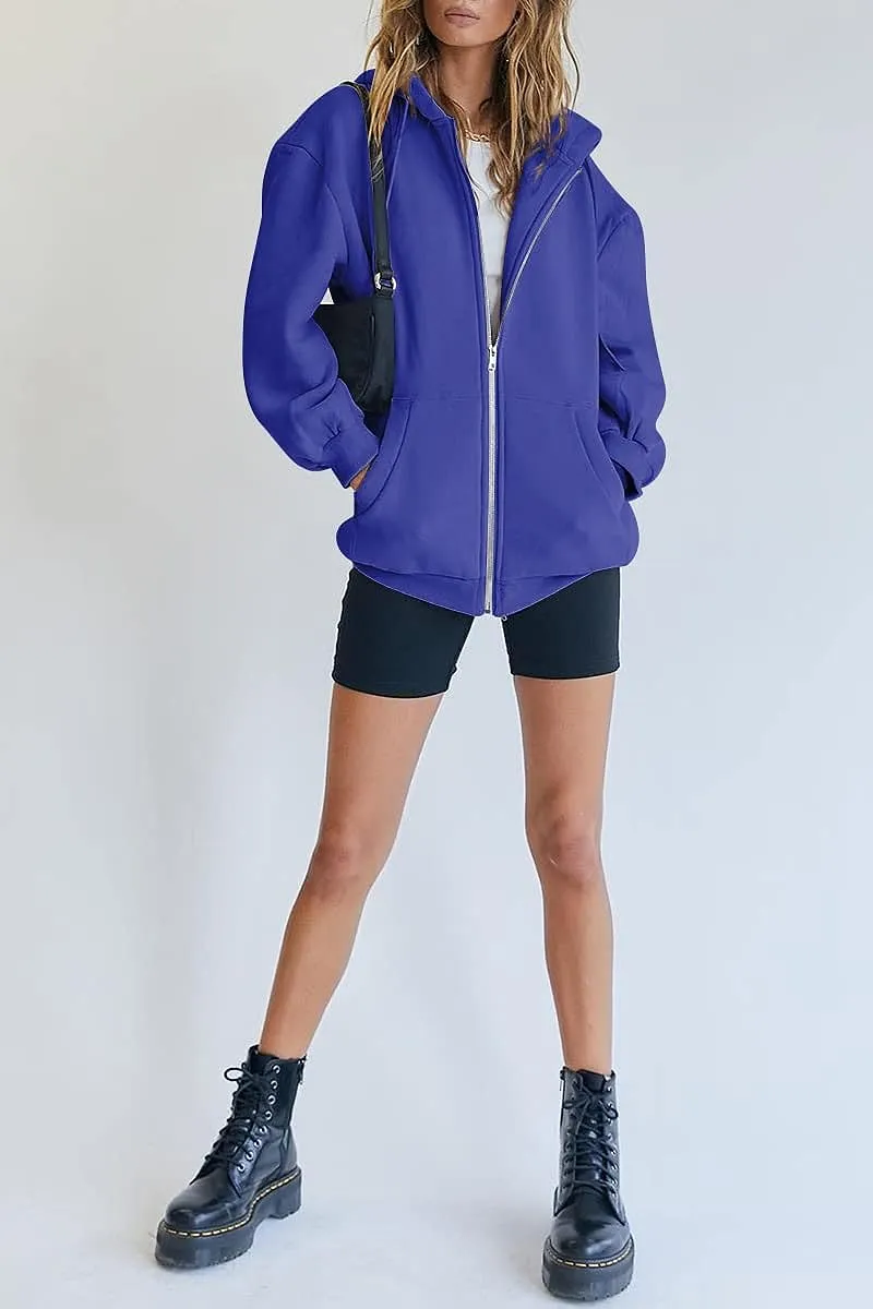 Women's Cute Hoodies Teen Girl Fall Jacket Oversized Sweatshirts Casual Drawstring Zip Up Y2K Hoodie with Pocket