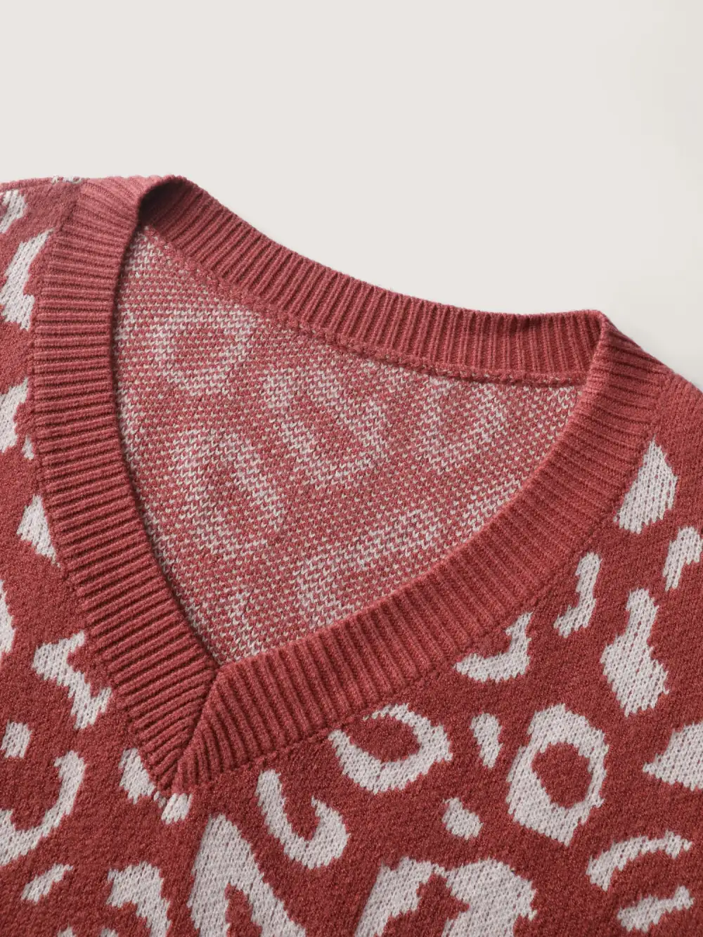 Leopard Print V-Neck Contrast Pullover
