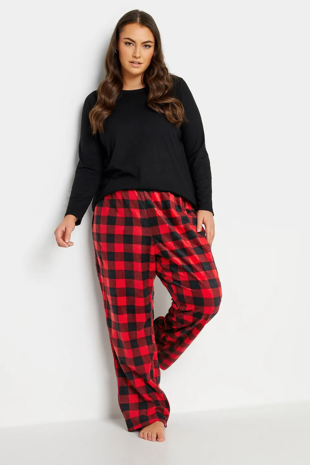 YOURS Curve Blue & Green Tartan Print Pyjama Bottoms