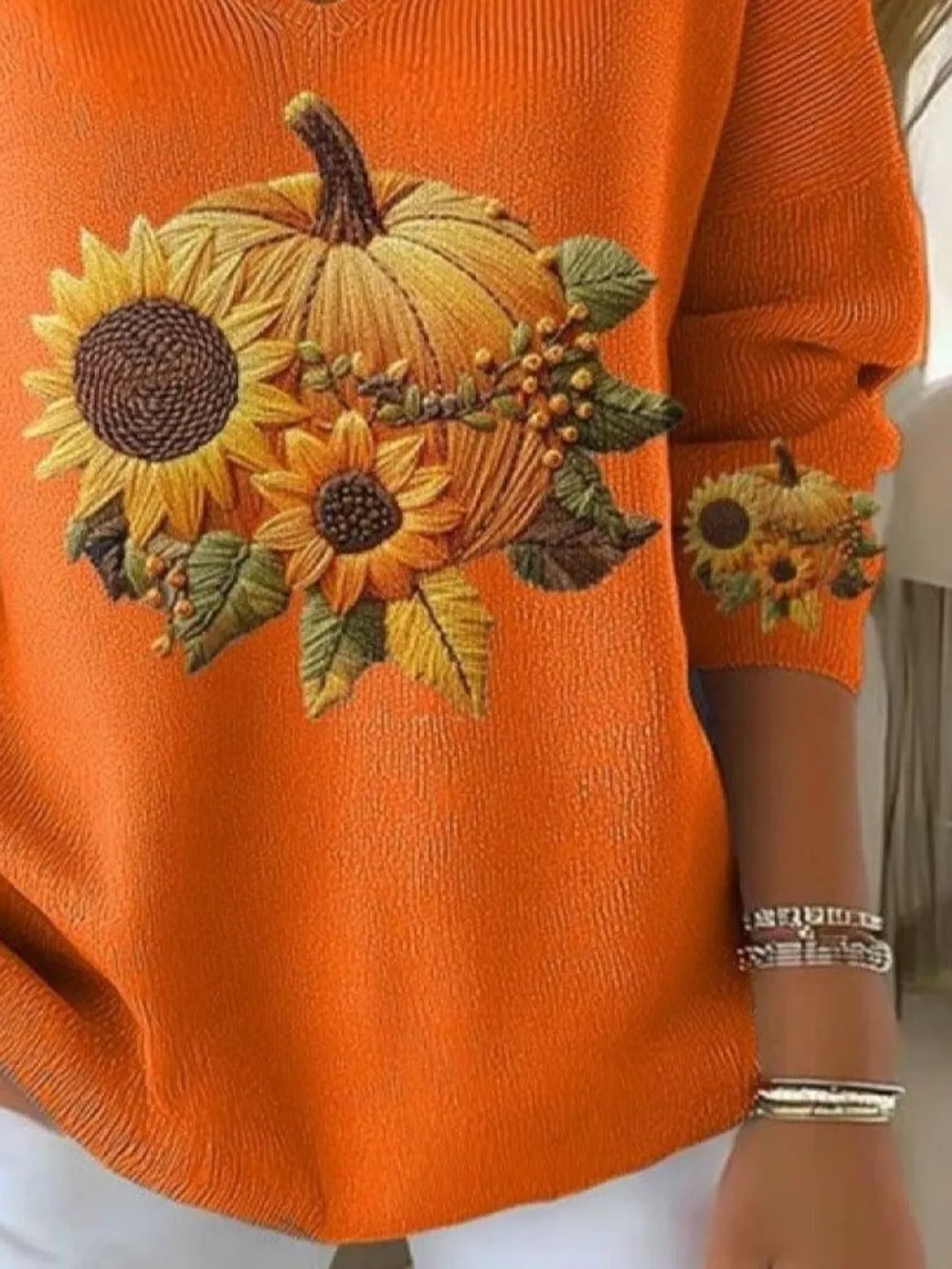 Cotton Sunflower Casual V Neck Sweater