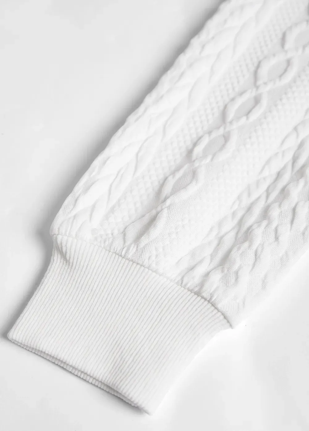 Black Jacquard Long Sleeve Turn Down Collar Sweatshirt