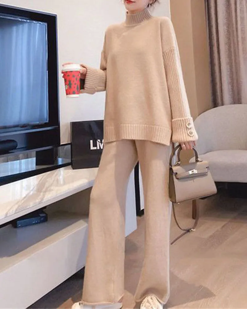 Knit Button Loose Two-Piece Set