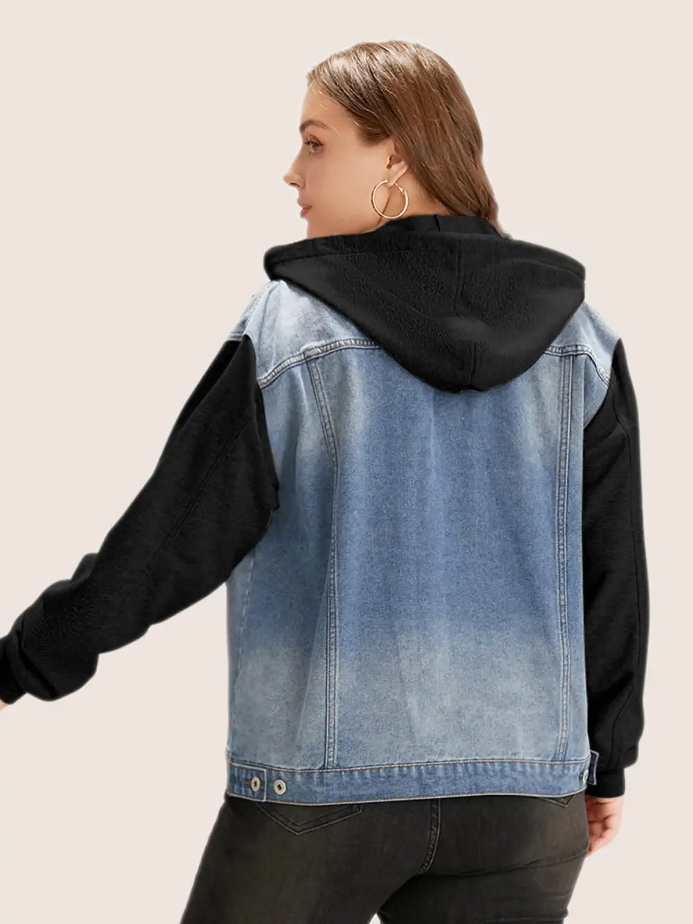 Hooded Patchwork Flap Pocket Denim Jacket