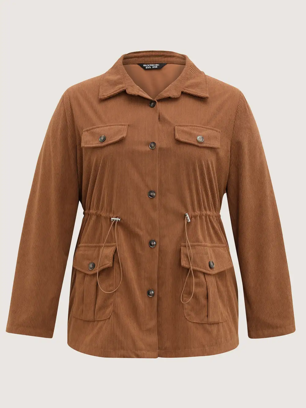 Corduroy Drawstring Adjustable Button Jacket