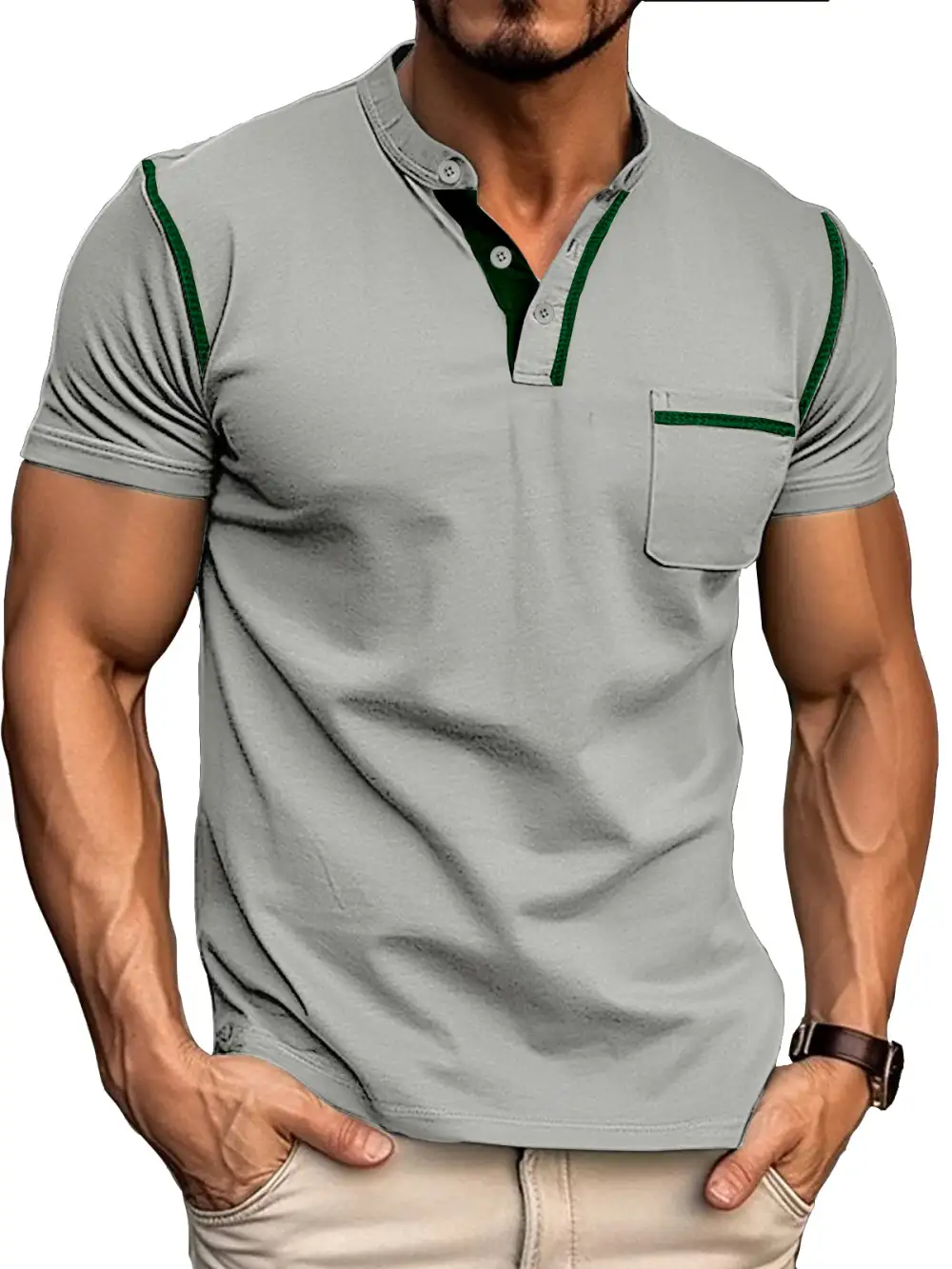 Men's Fashion Cotton Short Sleeve Henley Shirt