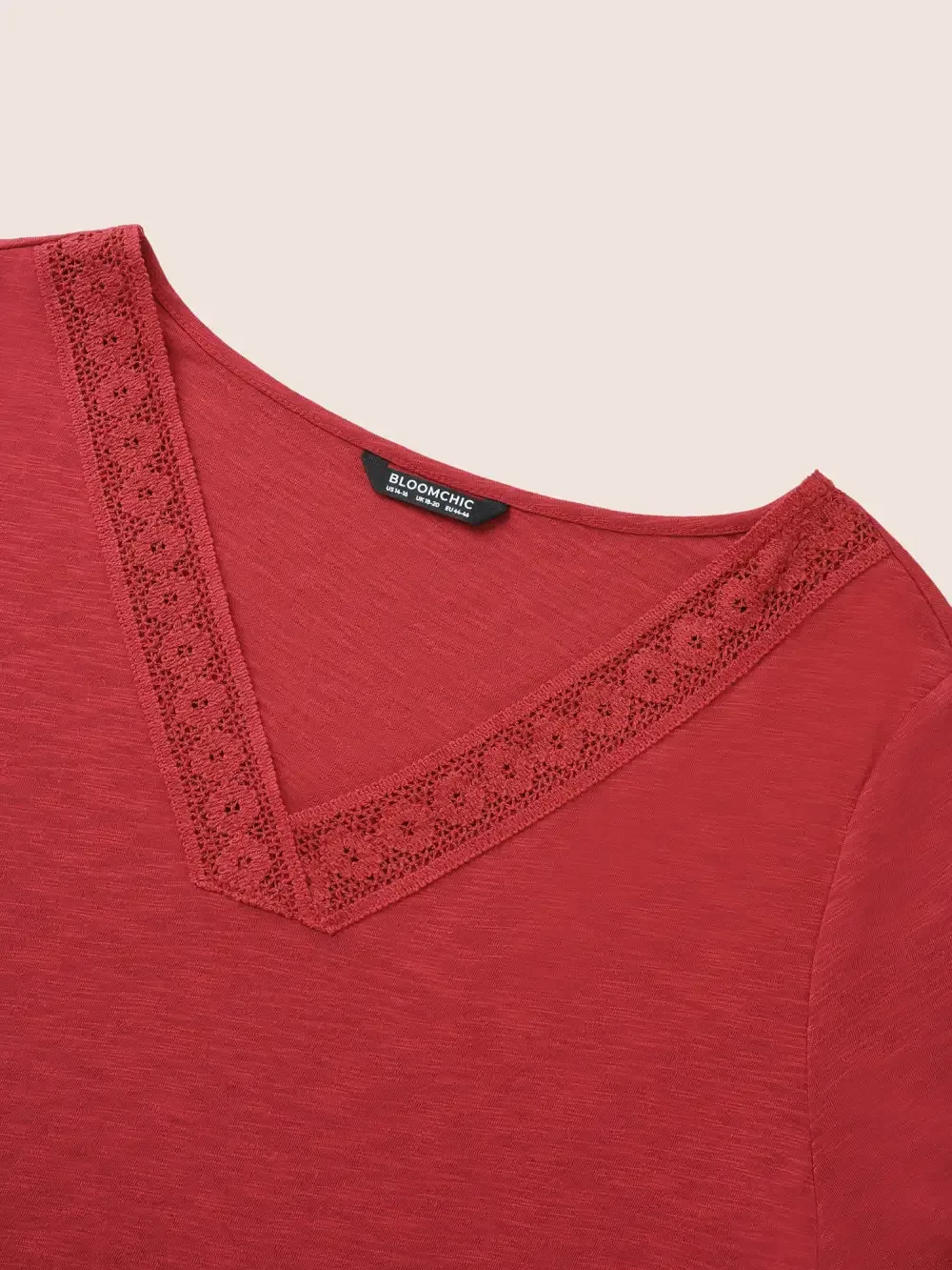 Plain V Neck Lace Panel T-Shirt