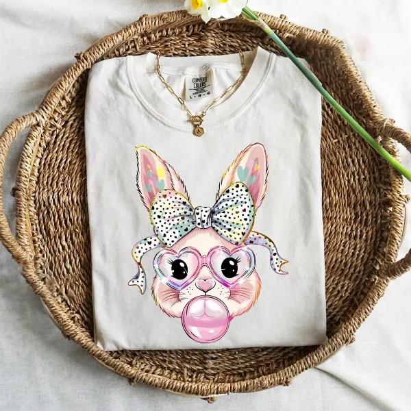 Easter Bunny Printed Round Neck Short Sleeve T-Shirt