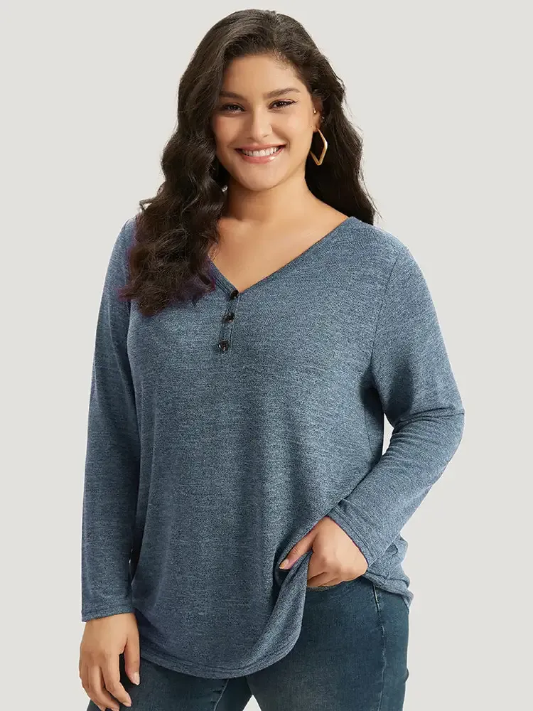 Heather Button Up Long Sleeve T-Shirt