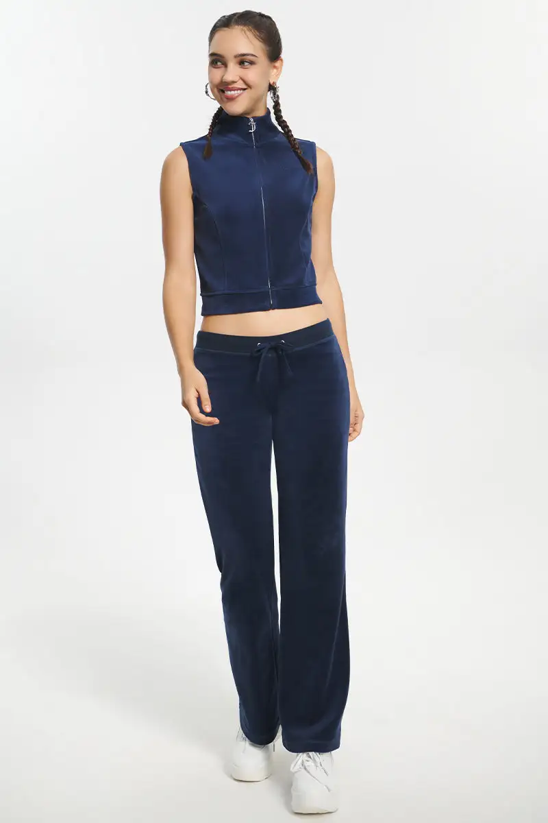 Mockneck Cotton Velour Zip-Up Vest