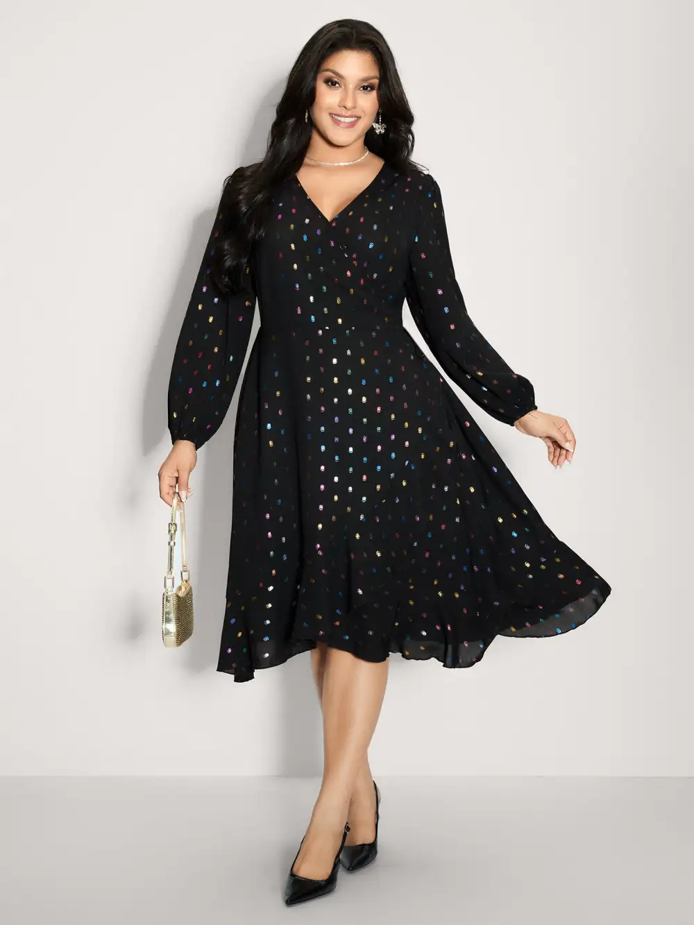 Colorful Shimmery Polka Dots Midi Dress