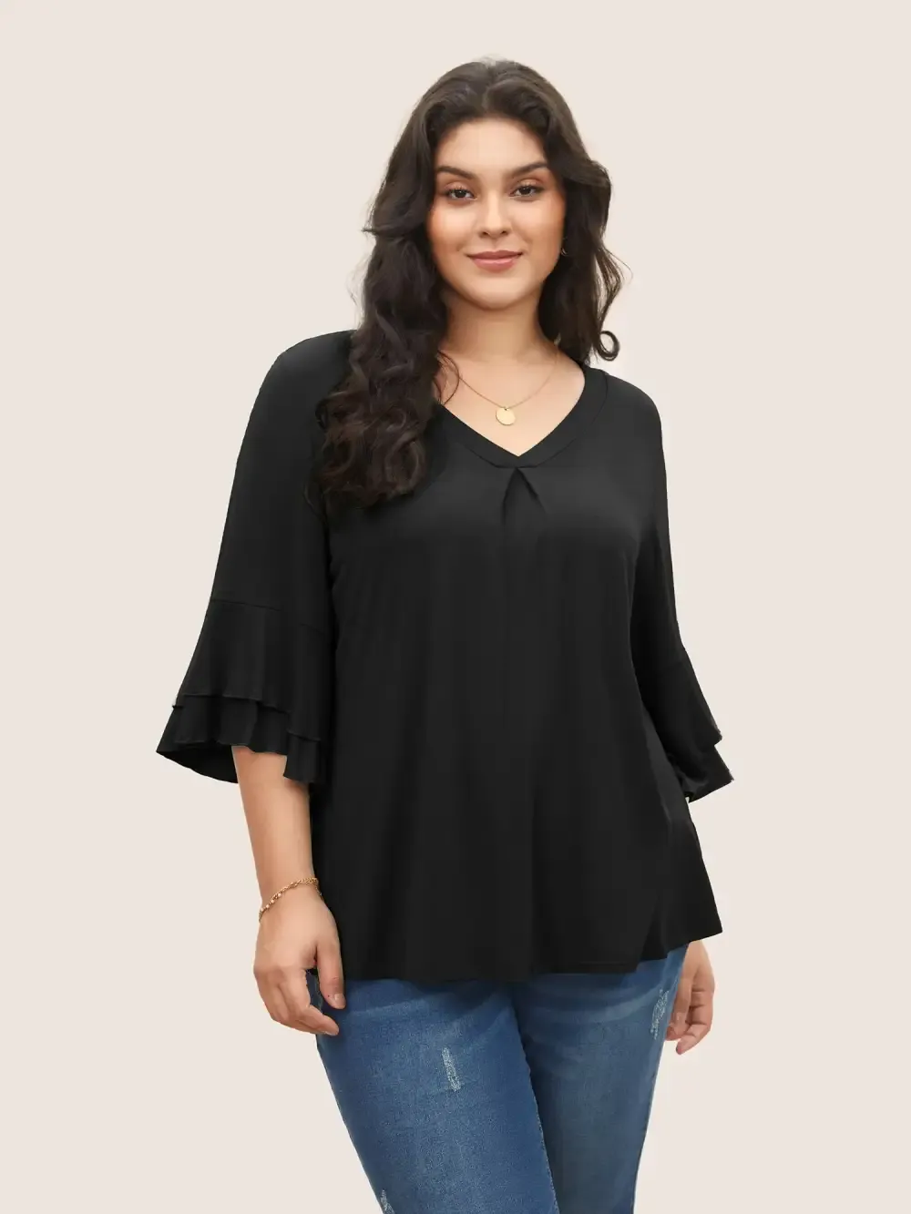 Supersoft Essentials Ruffle Layered Sleeve Pleated T-Shirt
