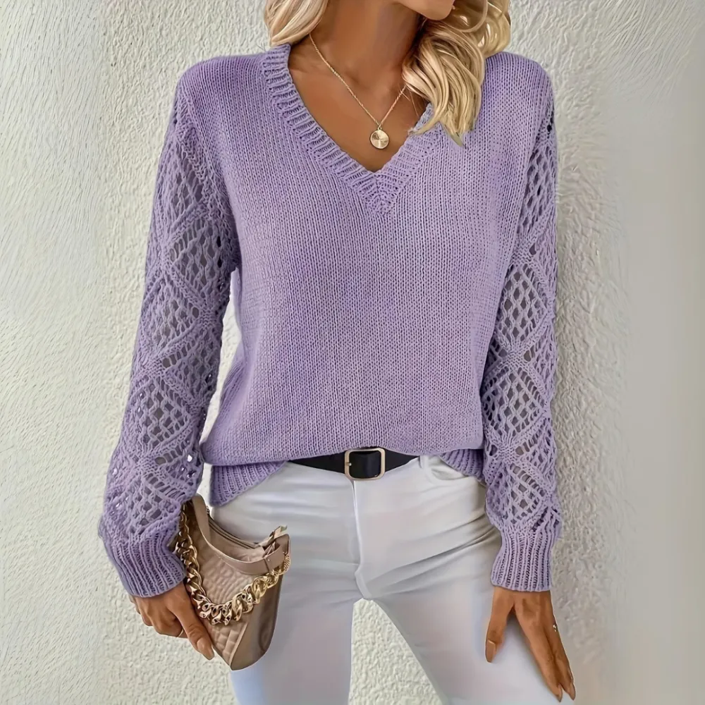 V-Neck Knitted Sleeves Jumper