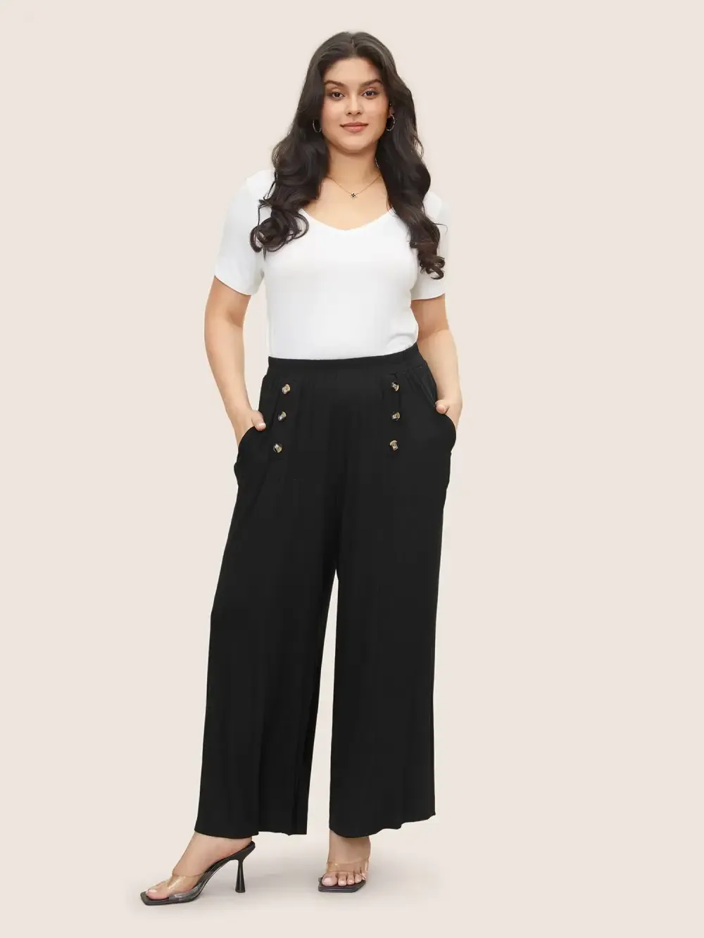 Supersoft Essentials Button Detail Wide Leg Pants