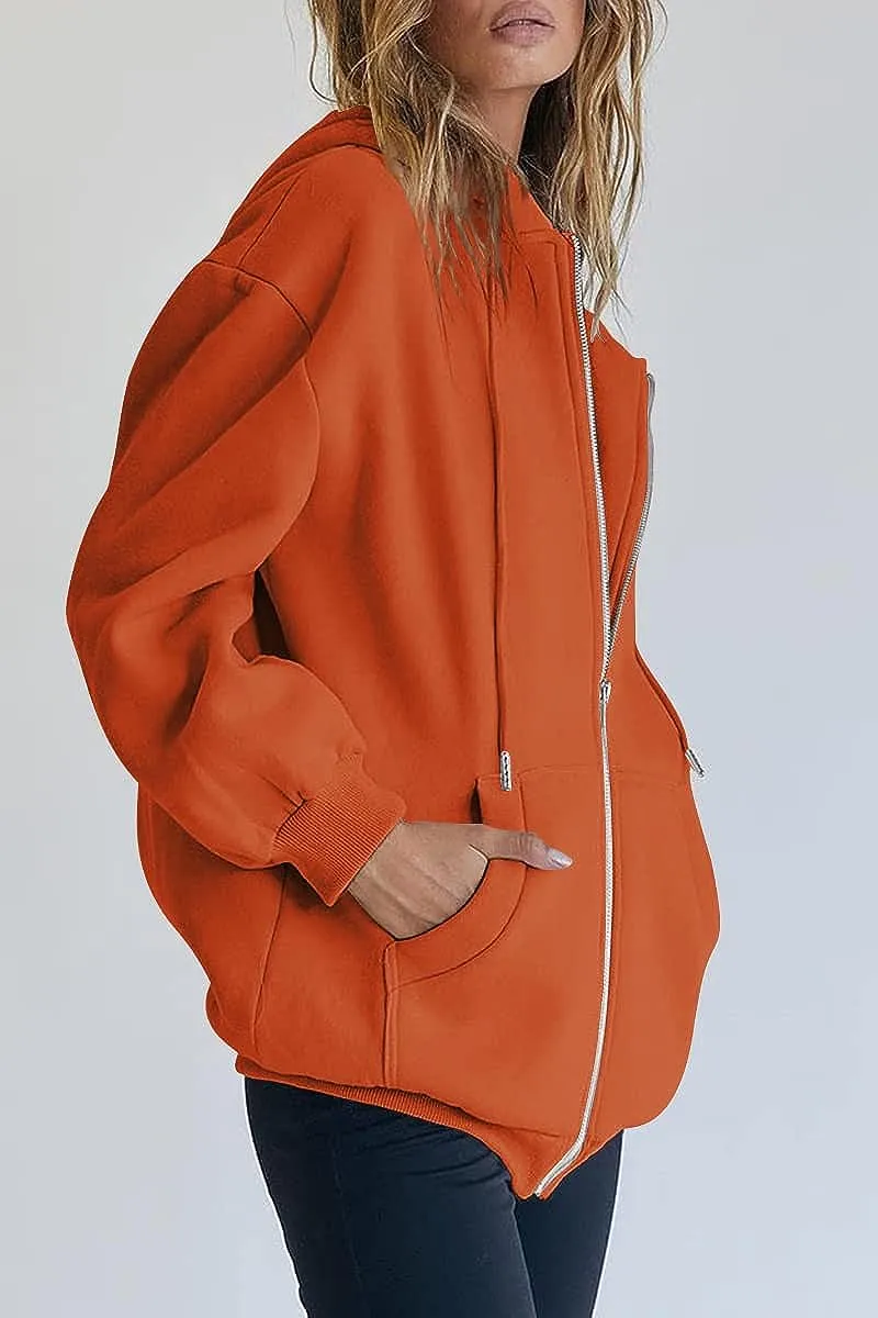 Women's Cute Hoodies Teen Girl Fall Jacket Oversized Sweatshirts Casual Drawstring Zip Up Y2K Hoodie with Pocket