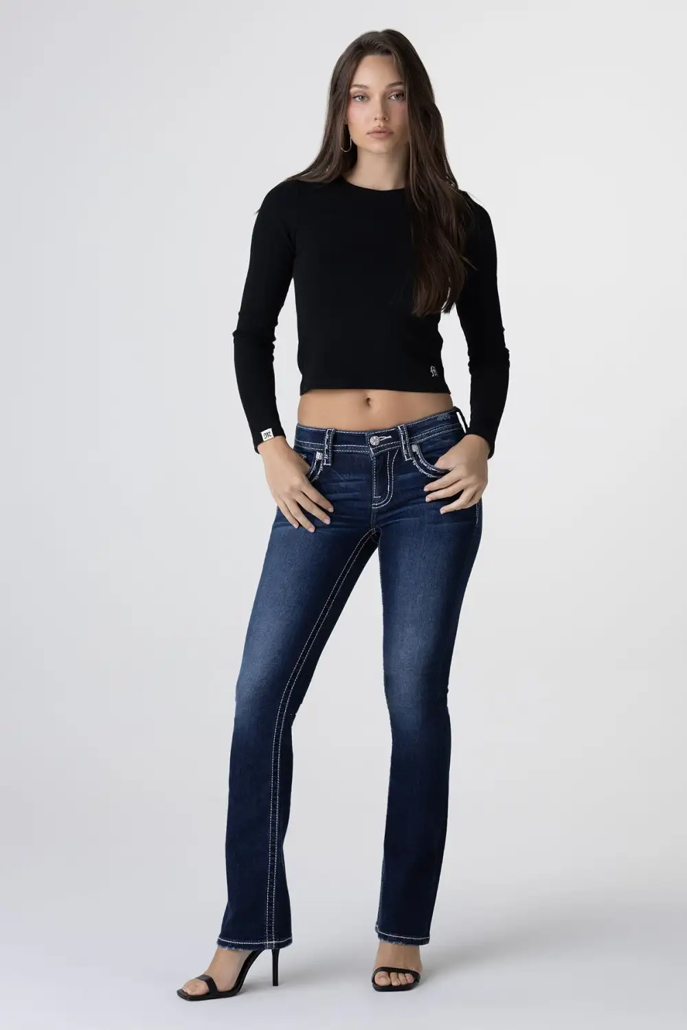 Metallic Border Stitch Bootcut Jeans