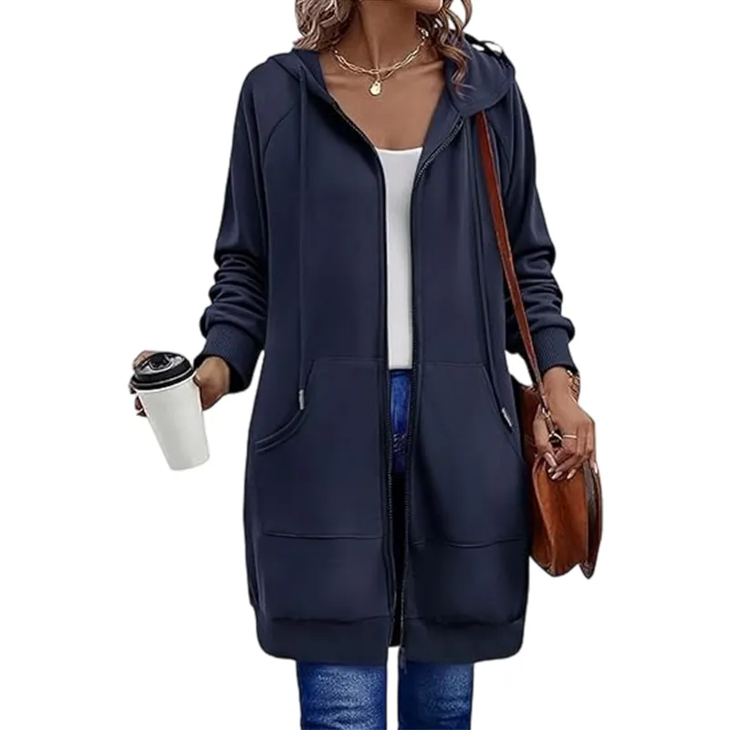 Women's casual cotton pullover with zipper and hood