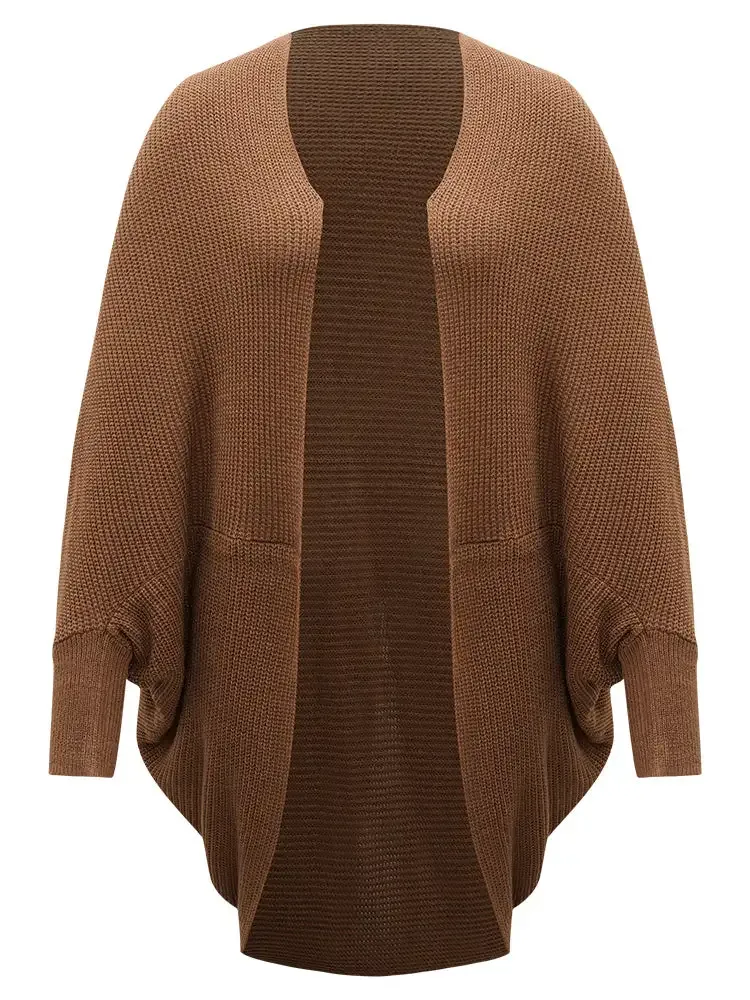 Solid Dolman Sleeve Arc Hem Cardigan