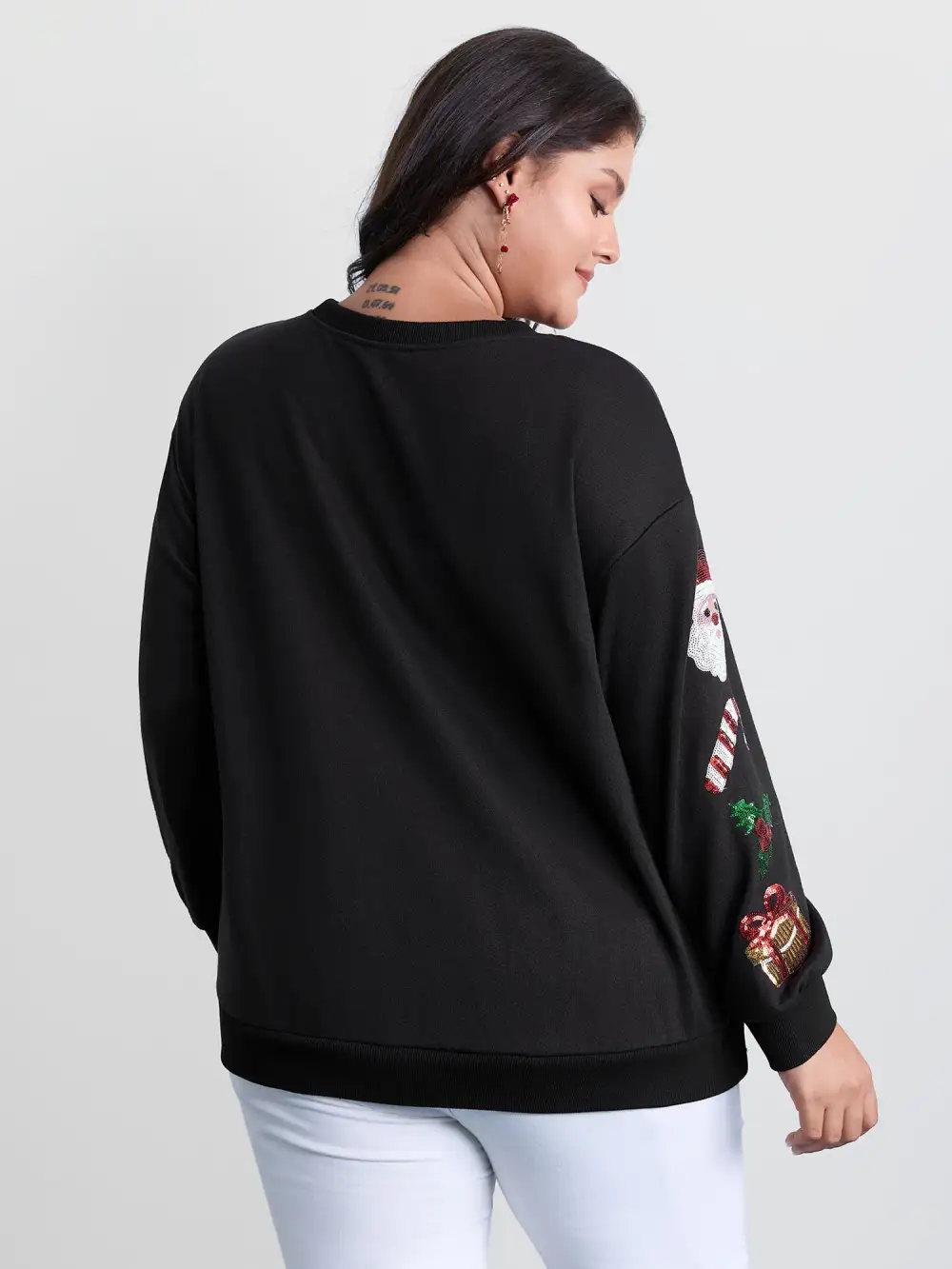 Holiday Sequin Embroidery Relaxed-Fit Sweatshirt