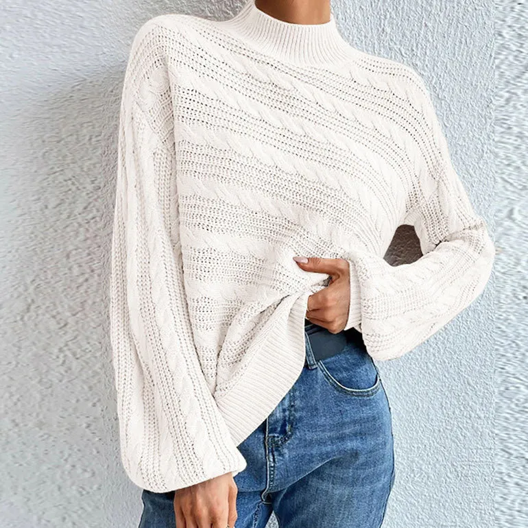 Vintage Loose Round Neck Pullover Twist Sweater