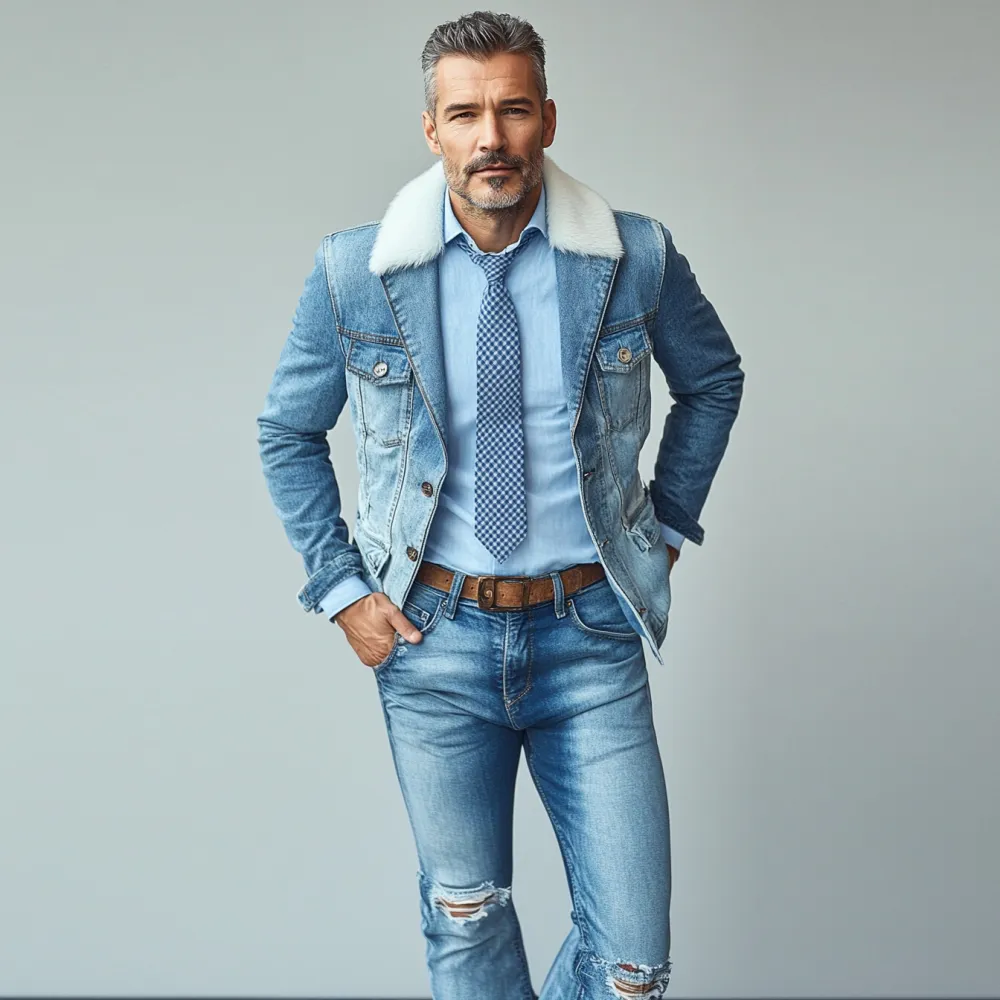 Men's Casual Short Plush Lapel Single Breasted Denim Jacket