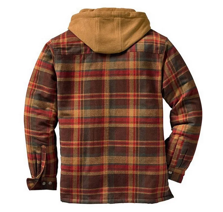 Mens Winter Plaid Thick Casual Hoodie Jacket