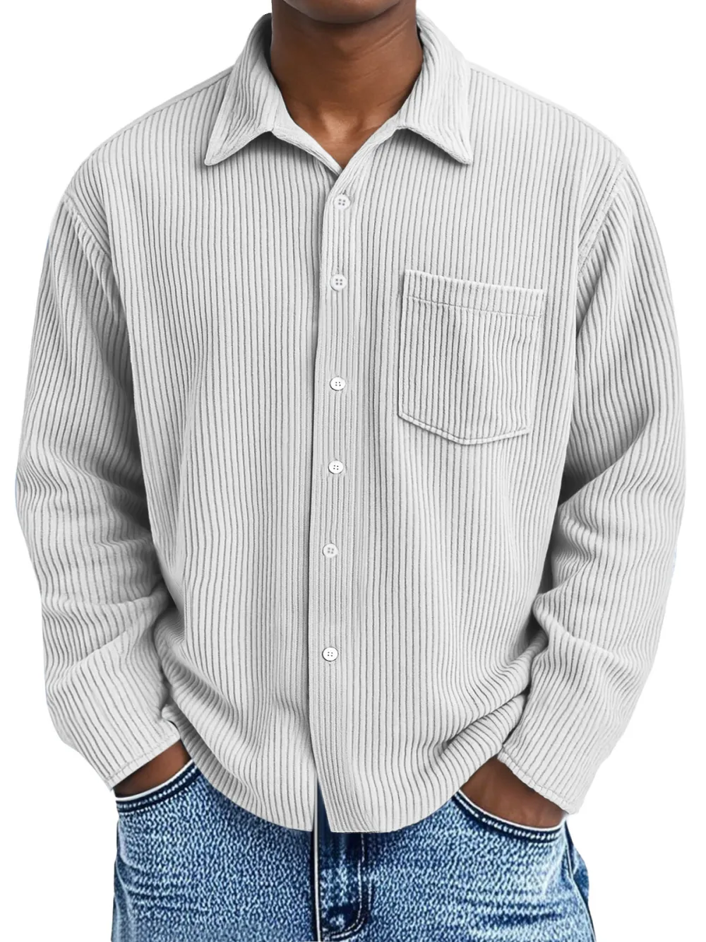 Men's Loose Casual Corduroy Loose Lapel Long Sleeve Shirt With Pockets