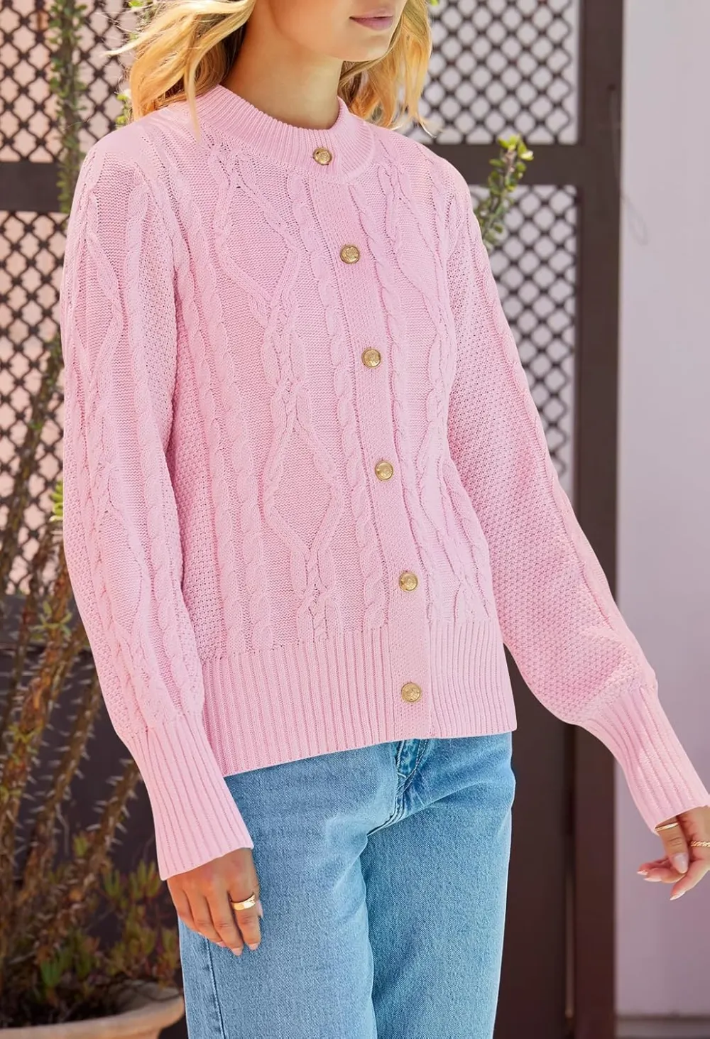 Women's 2024 Fall Long Sleeve Sweater Cardigan Cable Knit Open Front Button Outwear Coats