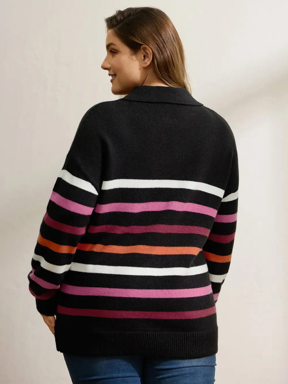 Polo Collar Colorful Stripes Pullover