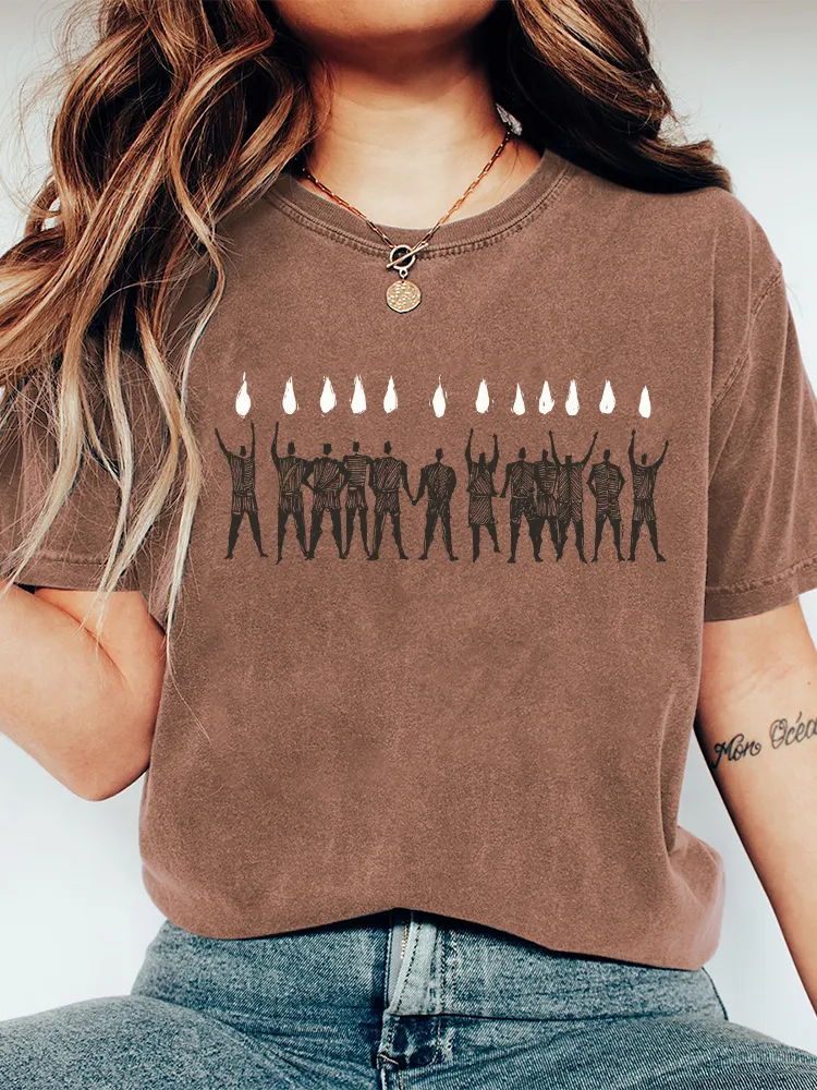 Women'S T-Shirt With Round Neck, Washed Cotton Printed Short Sleeves