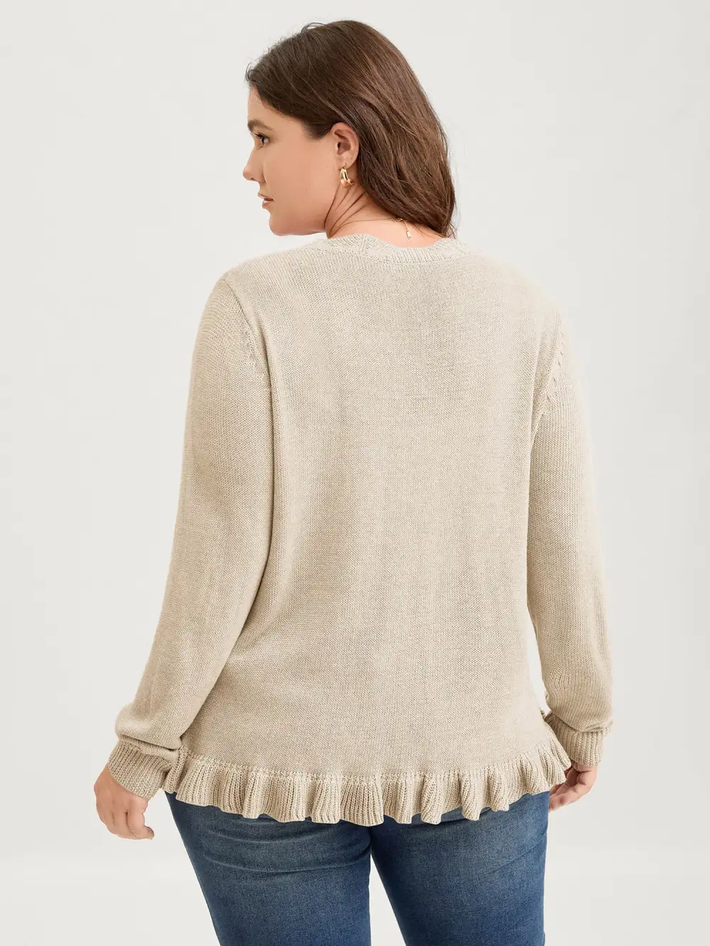 Supersoft Textured Floral Button Ruffled Hem Knit Cardigan