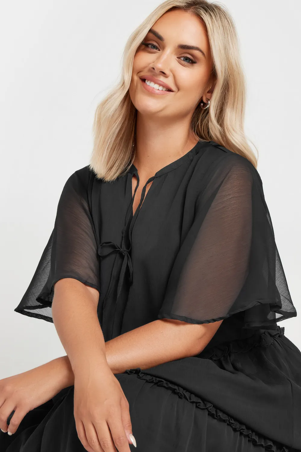 YOURS Curve Black Chiffon Tiered Midaxi Dress
