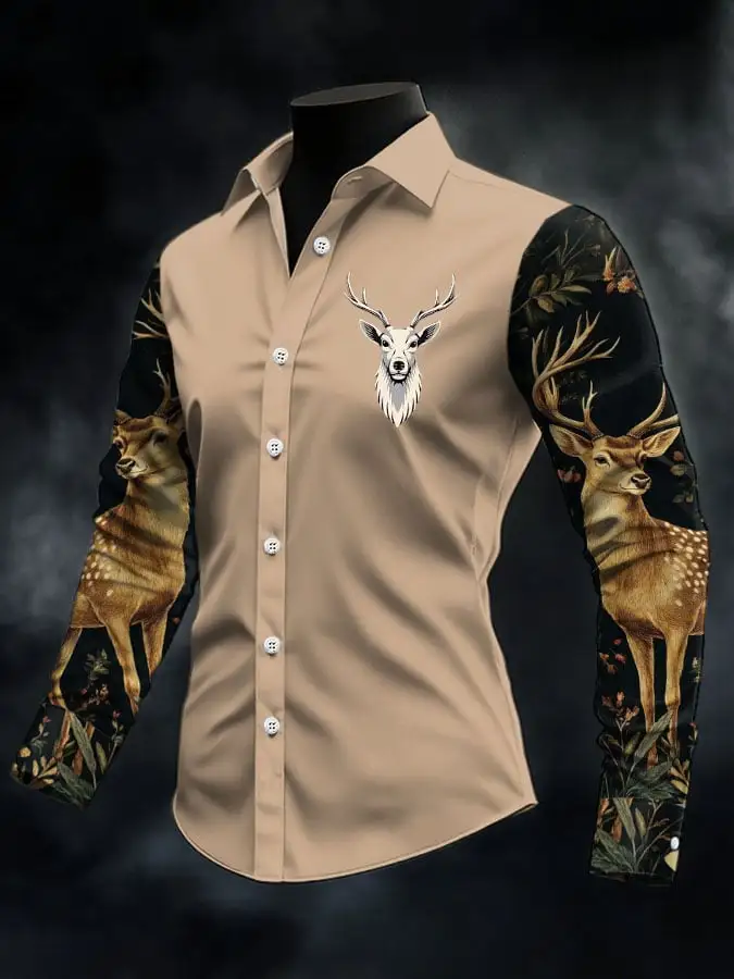 Men's Casual Simple Camouflage Elk Western Style Shirt