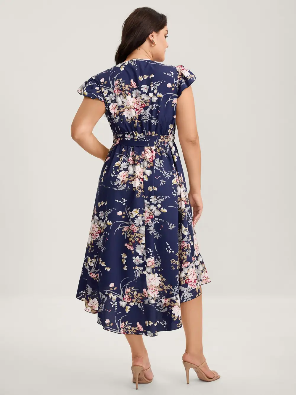 Midnight Blooms Wrap A-Line Midi Dress