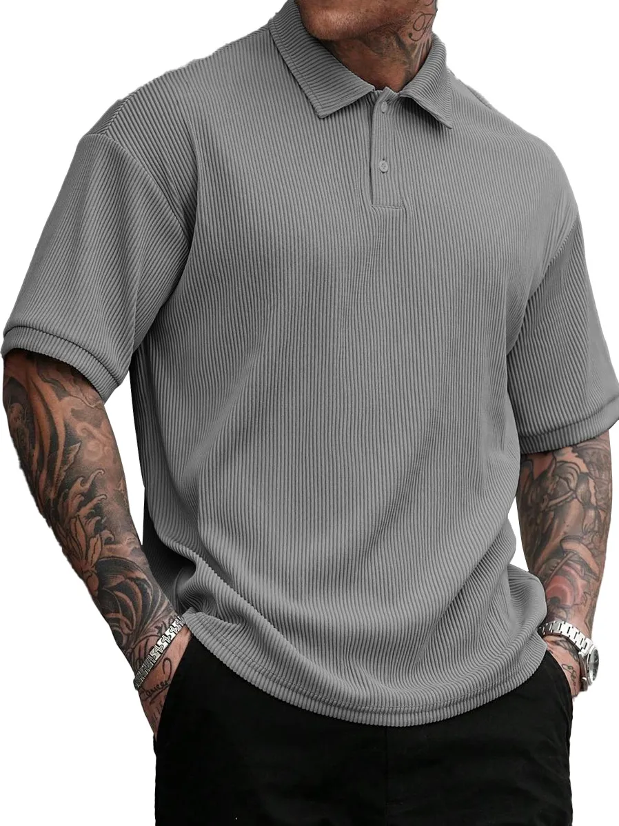 Men's Fashion Street Striped Lapel Short-sleeved Polo Shirt