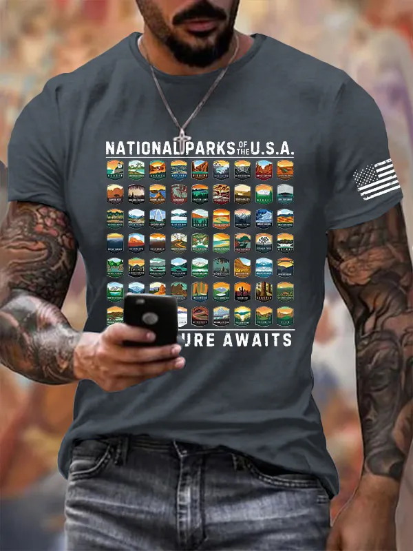 Men'S National Parks Of The USA Printed Casual T-Shirt