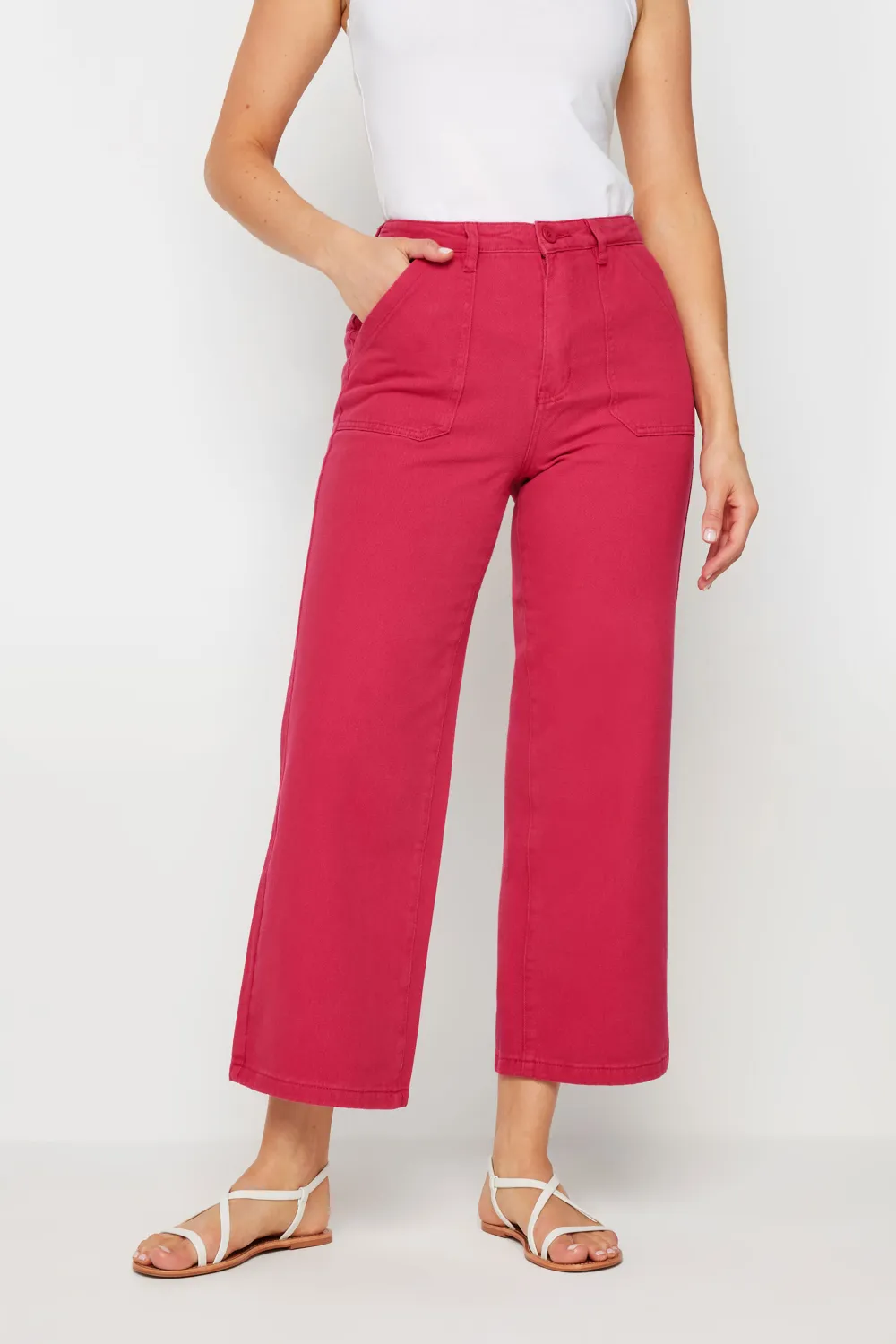 LTS Tall Bright Pink Cotton Twill Wide Leg Cropped Trousers