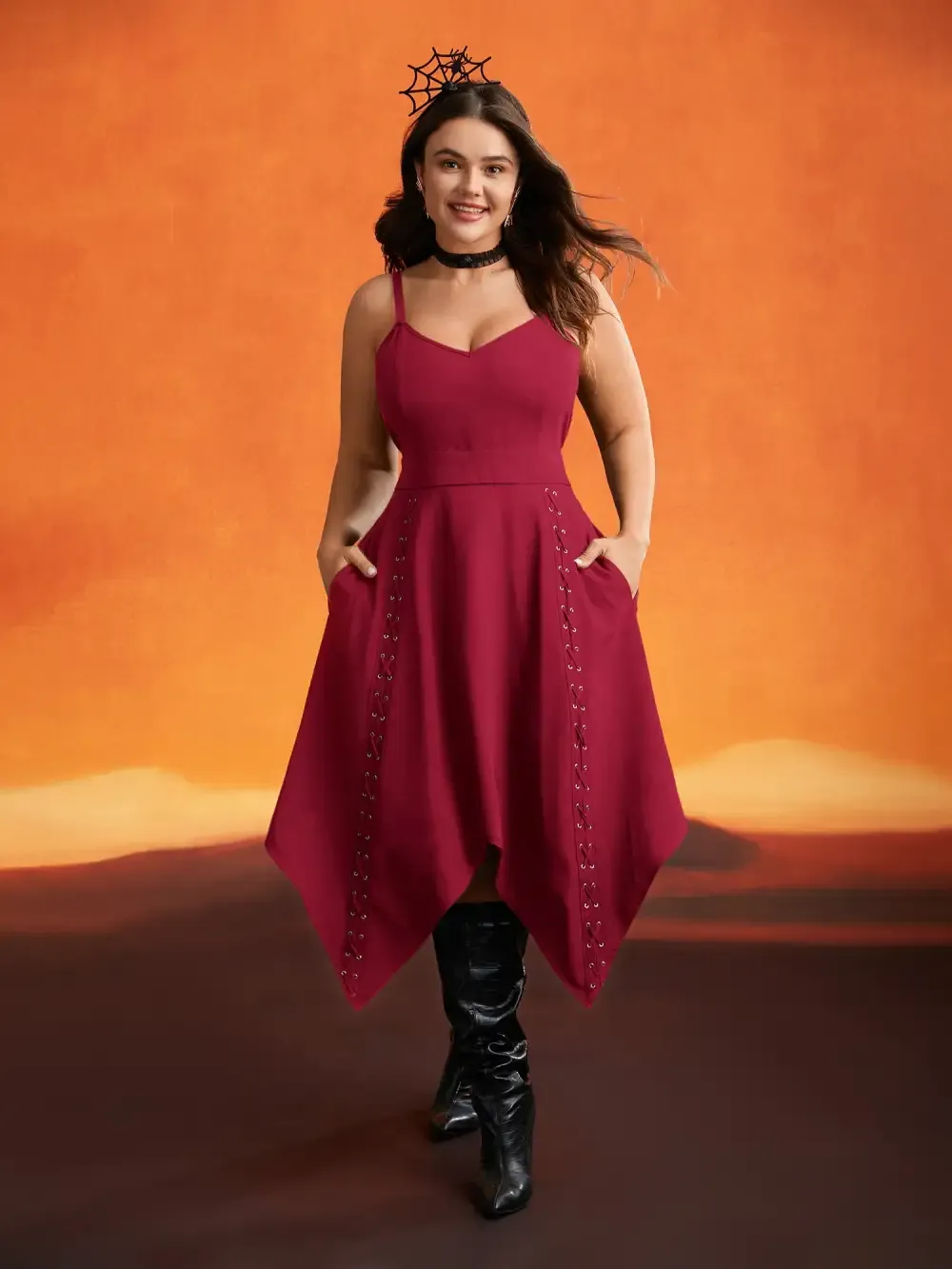 Mystic Irregular Lace Up Midi Dress