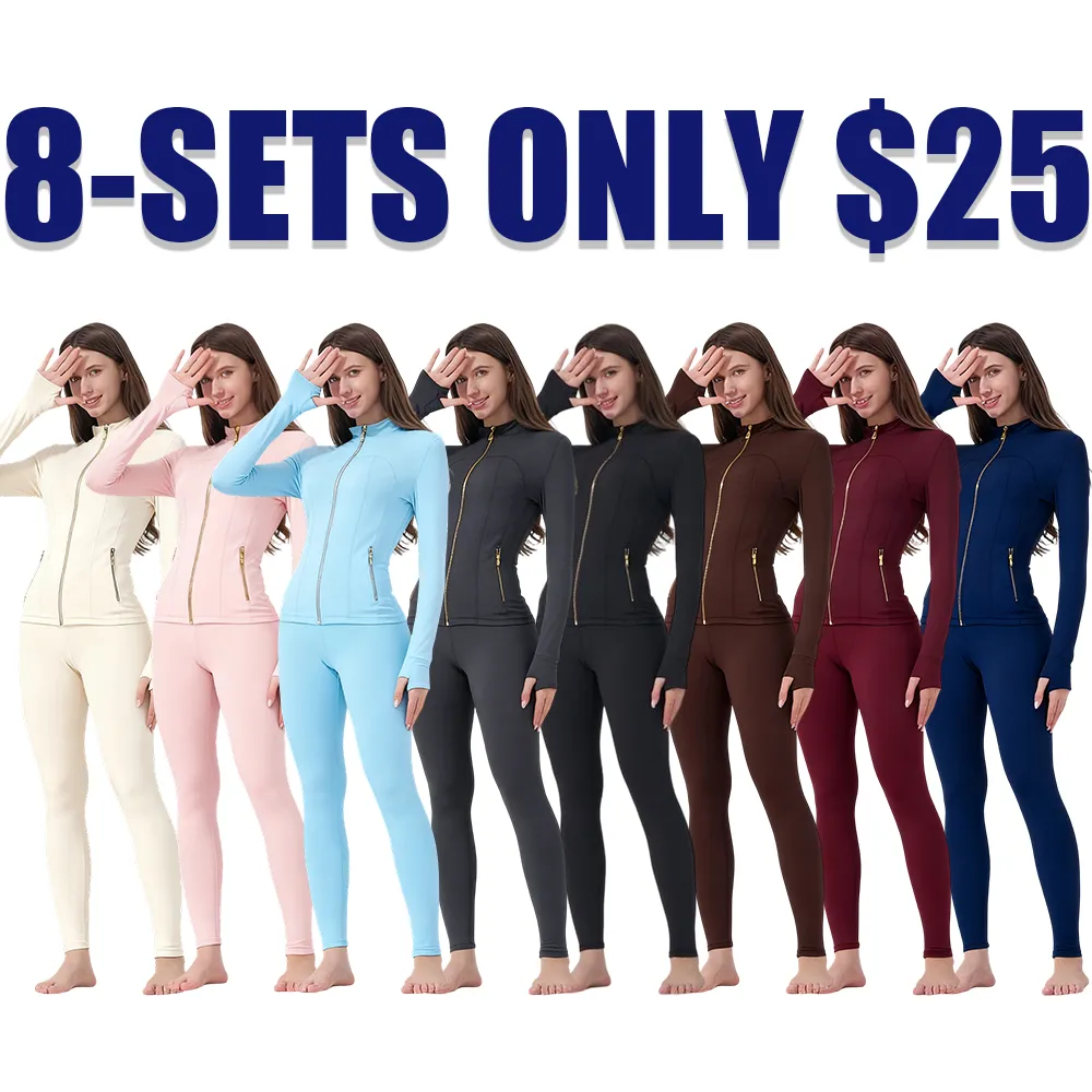 Women's  Sporty Tracksuit: Golden Zipper Pocket Jacket + Yoga Pants