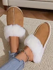 Women's Brown Cozy Slippers – Faux Suede Fleece Lined Warm Indoor House Shoes for Winter and Home Comfort