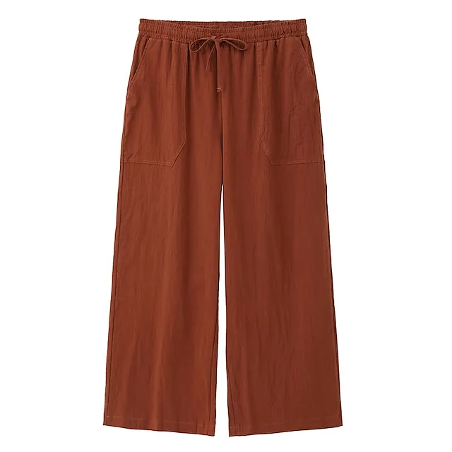 Men's Linen Pants Trousers Summer Pants Baggy Beach Pants Drawstring Front Pocket Straight Leg Plain Comfort Soft Full Length Yoga Holiday Beach Fashion Hawaiian Black White