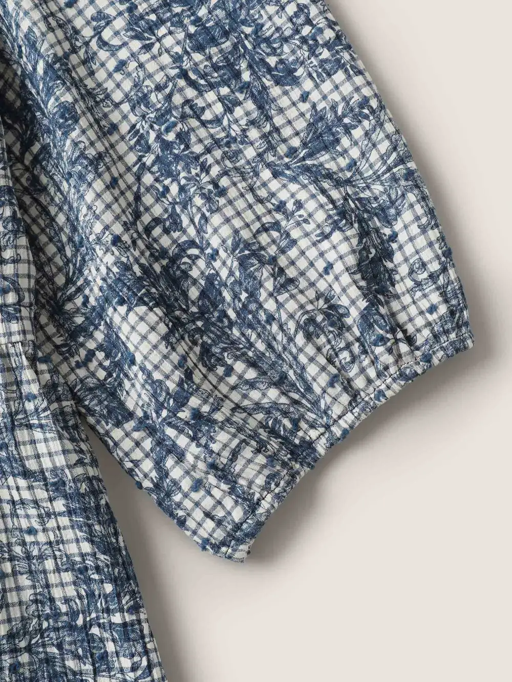 Check Toile de Jouy Shirred Pattern Blouse