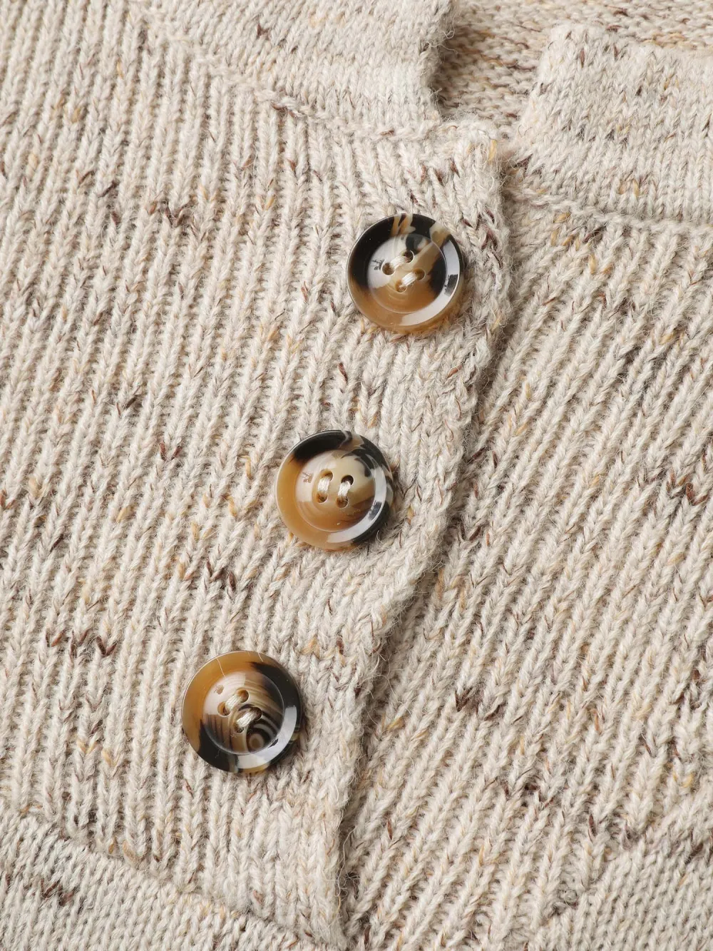 Heather Textured Button Neck Pullover