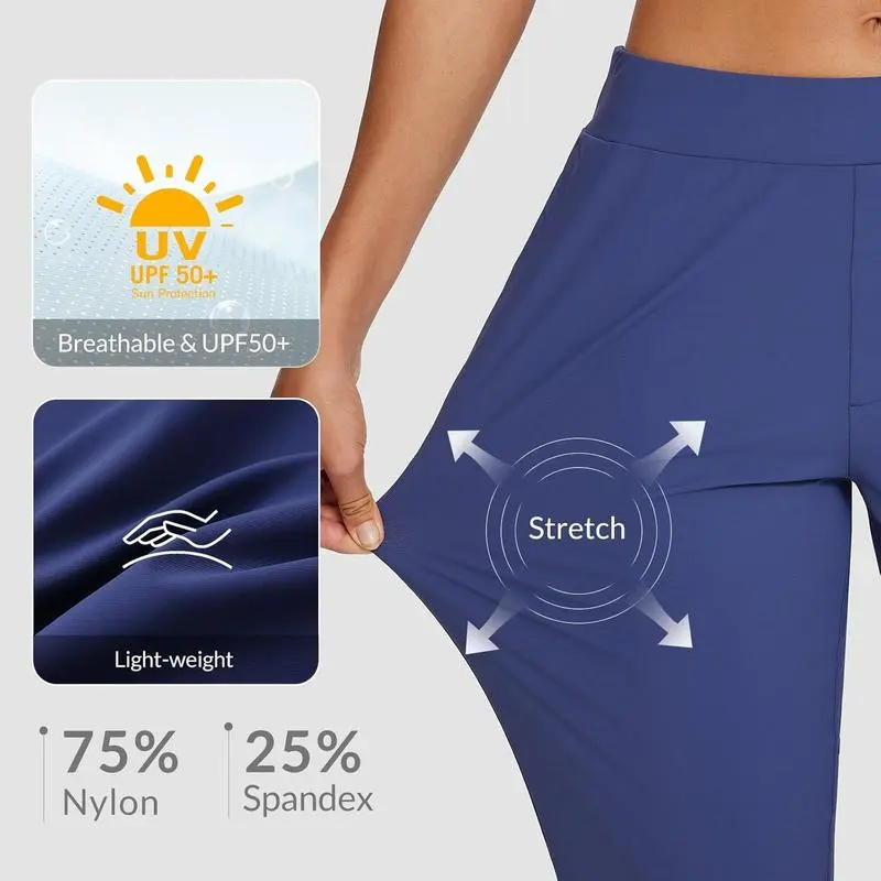 Women's Lightweight Travel Pants – 26''/27'' Ankle Stretch Pants with Zipper Pockets, UPF50